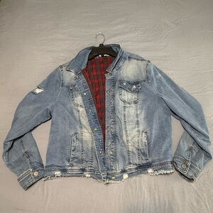 Women’s BKE Denim Jacket with Red Plaid Interior